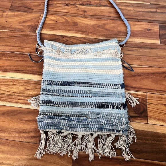Recycled Handmade Fringe Boho Hippie Crossbody Purse Fringe Blue Trendy School - Picture 6 of 11